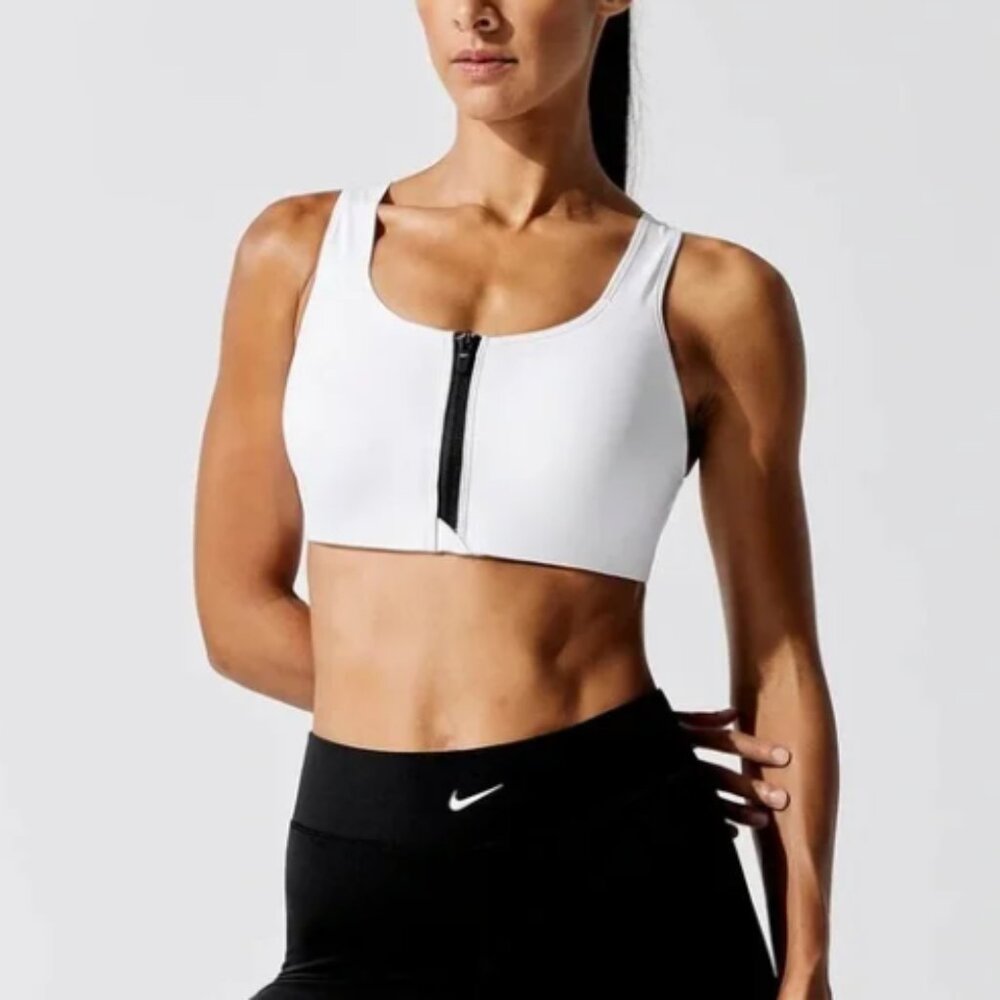 Women's Padded Zip-Front Sports Bra, Size Medium, Color White and Black